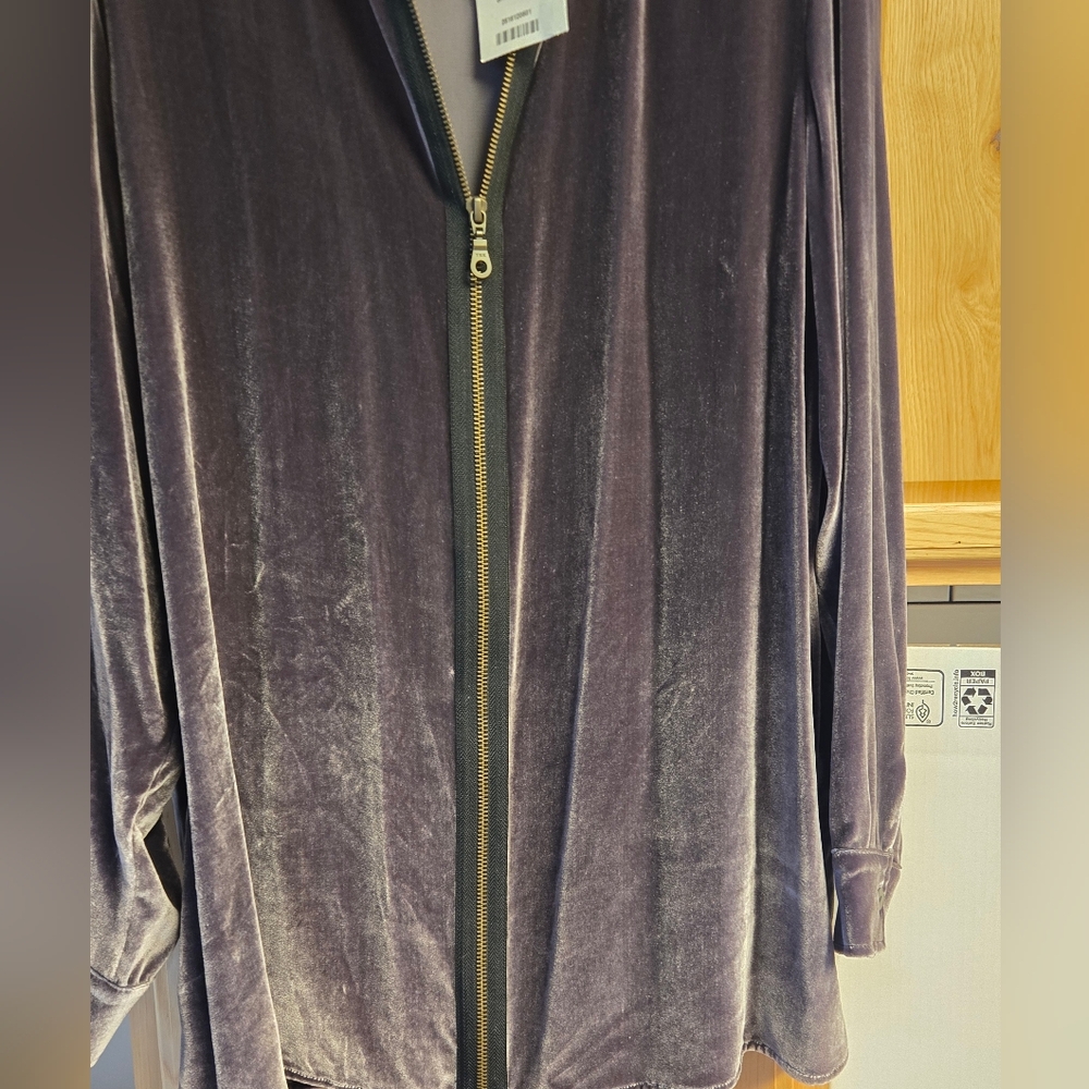 Soft Surroundings Vintage Crushed Velvet Silk Blend Full Zip Blouse Gray S Small - Picture 9 of 12